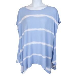 First Love Blue White Stripe Knit Tunic Swim Coverup Top, XL